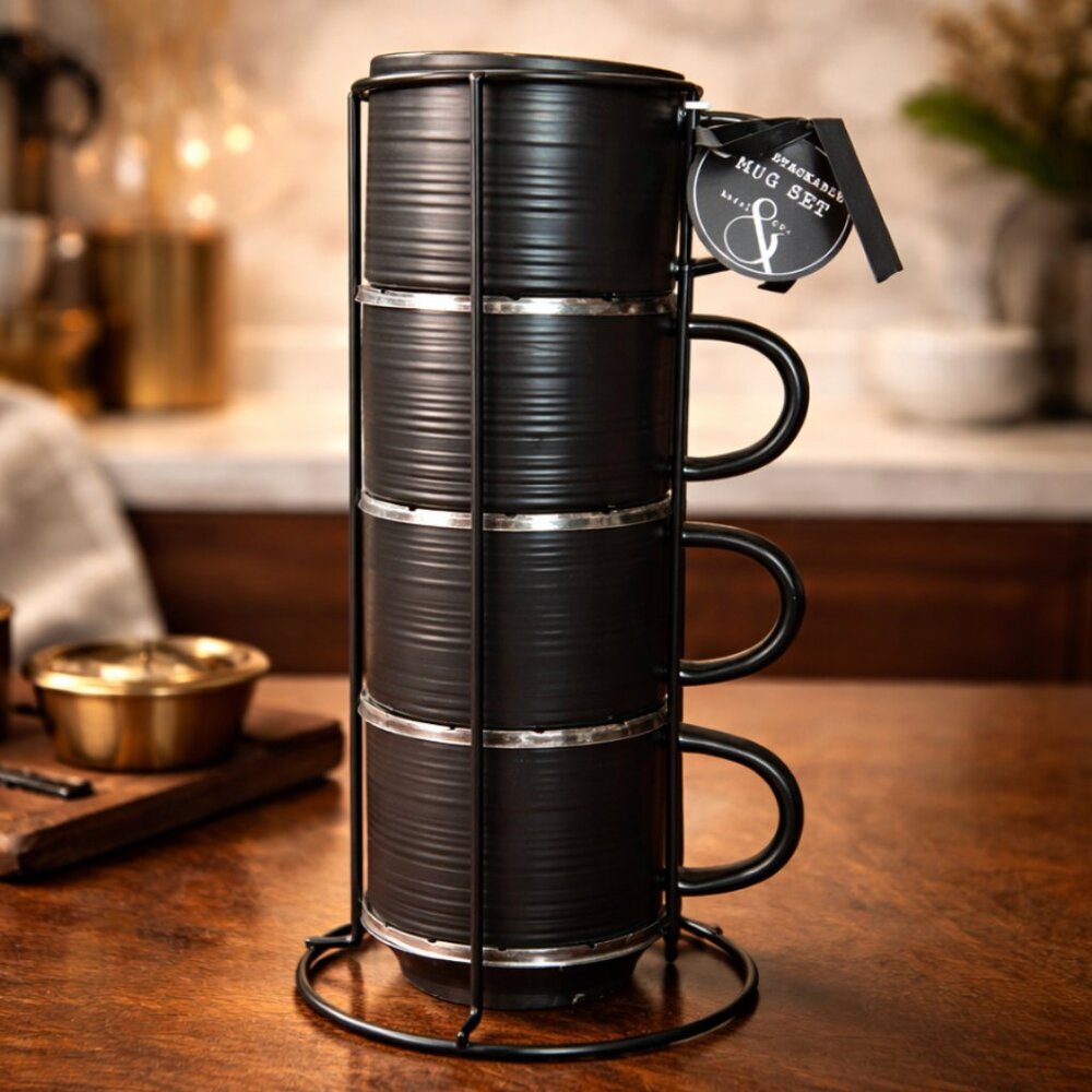 NWT Set of 4 Stackable Espresso Mugs With Rack